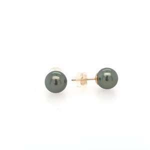 Pearl Earrings: 9ct Yellow Gold 9-10mm Round C Grade Tahitian Pearl Stud Earrings