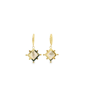 Pearl Earrings: 9ct Yellow Gold Beaded Border Mother of Pearl Drop Huggie Earrings