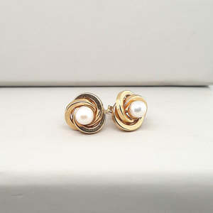 9ct Yellow Gold 4mm Pearl Knot Stud Earrings