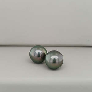 Pearl Earrings: 9ct Yellow Gold 10-11mm Round C Grade Tahitian Pearl Stud Earrings
