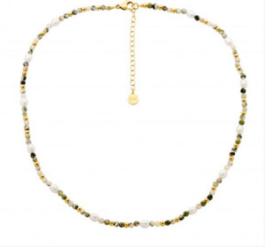 Ellani Stainless Steel Tree Agate & Freshwater Pearl Necklace