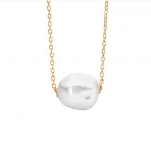 Pearl Necklaces: Ellani Gold Plated 10-11mm Baroque Freshwater Pearl Necklace