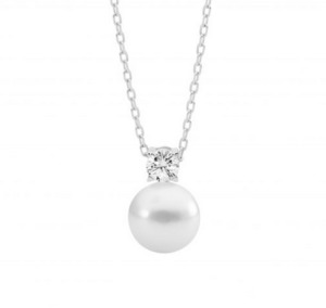 Ellani Sterling Silver 9mm Freshwater Pearl with 4mm Claw Set CZ Pendant Necklace