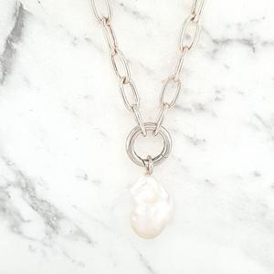 Pearl Necklaces: Sterling Silver Cable Chain with White Baroque Freshwater Pearl Pendant Necklace