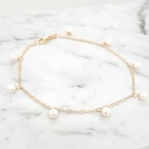 Pearl Bracelets: 9ct Yellow Gold Cable Link Chain with Pearl Drops Bracelet