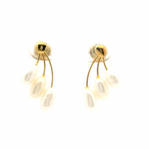 Estate Earrings: Estate 14ct Yellow Gold Triple Pearl Stud Earrings