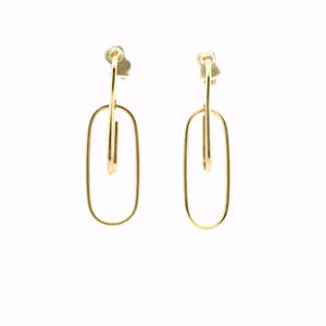 Estate Earrings: Estate 9ct Yellow Gold Double Oval Drop Stud Earrings