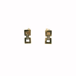 Estate 9ct Yellow Gold Square Diamond Drop Stud Earrings