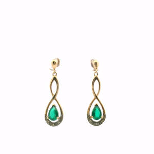 Estate 9ct Yellow Gold Biron Emerald & Diamond Drop Earrings