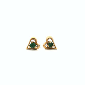 Estate 9ct Yellow Gold Emerald Heart Stud Earrings