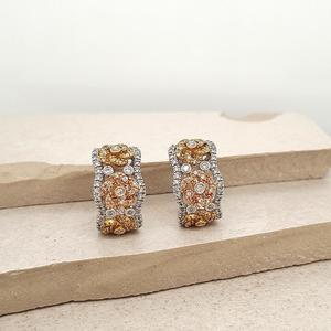 Estate Earrings: Estate 18ct Tritone Diamond Floral Hoop Earrings