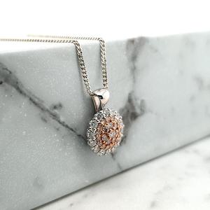 Pink Diamond & White Diamond 18ct Rose & White Gold Cluster Pendant