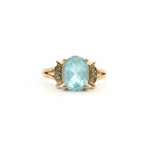 Estate Rings: Estate 9ct Yellow Gold Sky Blue Topaz & Diamond Ring
