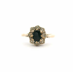 Estate 9ct Yellow Gold Sapphire & Diamond Cluster Ring