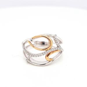 Diamond Dress Rings: 18ct White & Rose Gold 0.21ct Round Brilliant Diamond Openwork Wide Band Ring