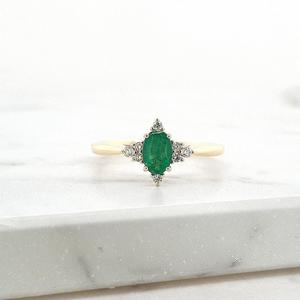 Emerald & Diamond 9k Yellow Gold Ring