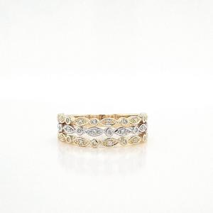 Diamond Dress Rings: 9k Yellow & White Gold Diamond Triple Row Band