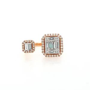 Diamond Dress Rings: 18ct Rose Gold 0.3583ct Baguette & 0.258ct Round Brilliant Claw Set Diamond Double Square Cuff Open Band Ring