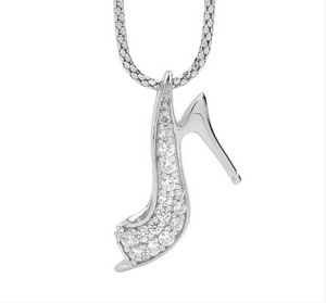 Ellani: Ellani Sterling Silver Pave High Heel Shoe Pendant