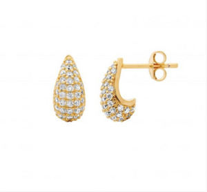 Ellani: Ellani Gold Plated CZ Pave 12mm Tear Drop Stud Earrings