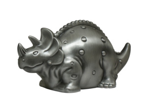 Childrens Gifts: Children's Dinosaur Money Box in Pewter