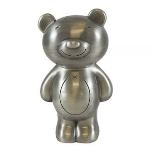 Children's Teddy Money Box in Pewter