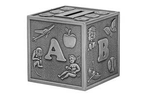 Childrens Gifts: Children's ABC Money Box in Pewter