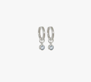 Evolve Earrings: Evolve Sterling Silver White Topaz April Huggie Earrings
