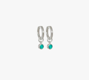 Evolve Sterling Silver Green Onyx May Huggie Earrings