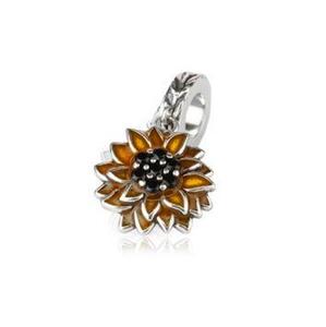 Flowers Plants: Evolve Sunflower Pendant Charm (radiant) Silver and Enamel Bead Charm Dangle