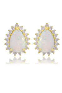 Georgini Earrings: Georgini Gold Plated Opal Glow Rozelle White Created Opal Earrings