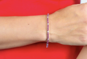 Georgini Milestone Created Ruby and White Cubic Zirconia 2mm Sterling Silver Tennis Bracelet