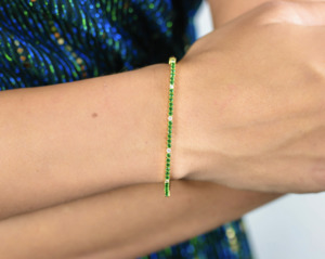 Georgini Milestone Created Emerald and White Cubic Zirconia 2mm Gold Plated Tennis Bracelet