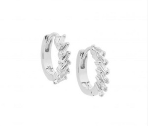 Ellani Sterling Silver CZ Tapered Baguette 13mm Hoop Earrings