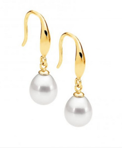 Ellani Rings: Ellani Gold Plated Shepherds Hook Freshwater Pearl Drop Earrings