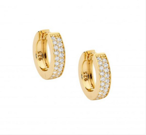 Ellani Gold Plated CZ Double Row 15mm Pave Hoop Earrings