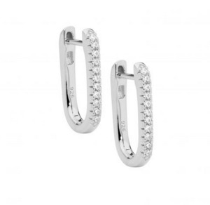 Ellani Rings: Ellani Sterling Silver 18mm Oval CZ Hoop Earrings