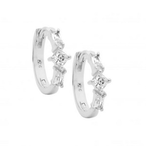 Ellani Rings: Ellani Sterling Silver Baguette & Princess Cut 16mm Hoop Earrings