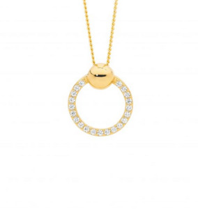 Ellani Necklaces: Ellani Gold Plated 13mm CZ Open Circle Pendant Necklace