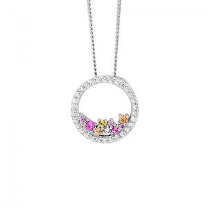 Ellani Sterling Silver Multi Coloured Pastel Cubic Zirconia 14mm Open Circle Pen&hellip;