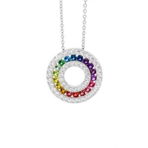 Ellani Sterling Silver Multi Coloured Cubic Zirconia Channel Set 20mm Circle Pen&hellip;