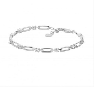 Ellani Bracelets: Ellani Sterling Silver Open Oval Link Bracelet with CZ and Extender Chain