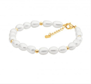 Ellani Gold Plated Bead & Freshwater Pearl Bracelet with Extension
