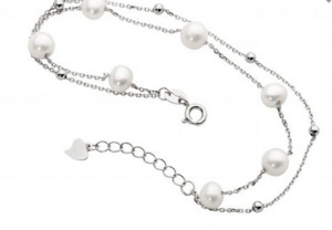 Ellani Bracelets: Ellani Sterling Silver Double Chain Bracelet with Freshwater Pearls