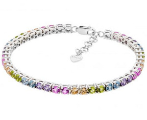 Ellani Bracelets: Ellani Sterling Silver Pastel CZ 3.5mm Tennis Bracelet with Extension Chain