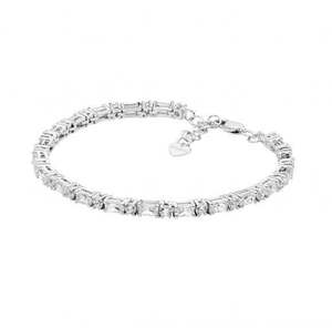 Ellani Bracelets: Ellani Sterling Silver Round and Baguette Cubic Zirconia Tennis Bracelet