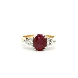 Coloured Stone Engagement Ring: Ruby & Diamond 9k Yellow Gold Ring