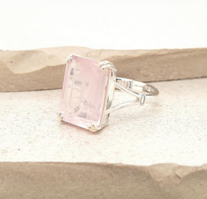Sterling Silver Rose Quartz Solitaire Ring