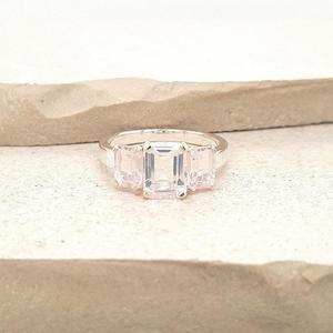 Quartz 1: Sterling Silver Rose Quartz Three Stone Ring