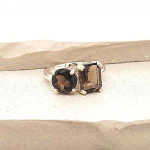 Quartz 1: Sterling Silver Smoky Quartz Two Stone Ring
